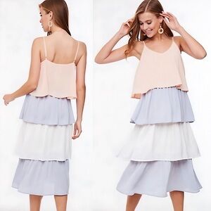 LOVE Tiered Midi Spaghetti Strap Lavender Coral White Small